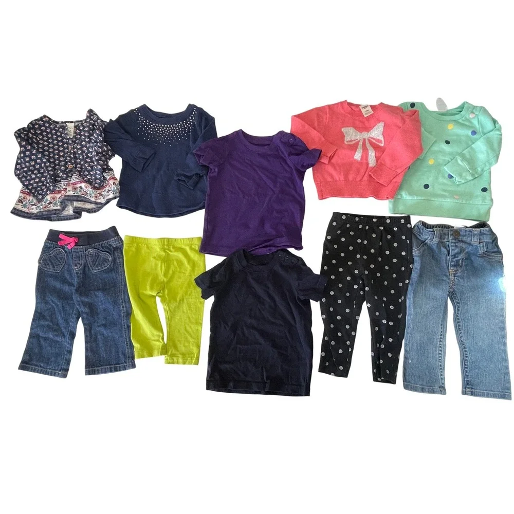 Baby Girls Clothing Lot Bundle 10 Pieces Jeans‎ Sweaters Leggings Tees 12 Months